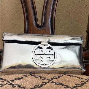 Tory Burch Silver Metallic Miller Clutch